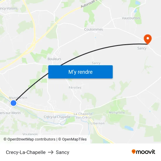Crecy-La-Chapelle to Sancy map