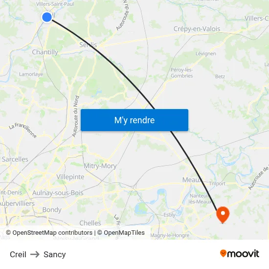 Creil to Sancy map