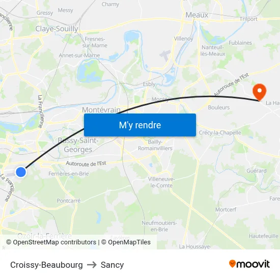 Croissy-Beaubourg to Sancy map