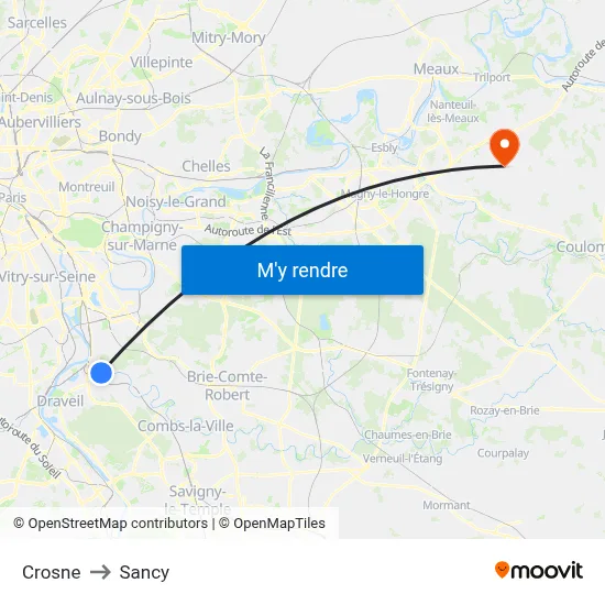 Crosne to Sancy map