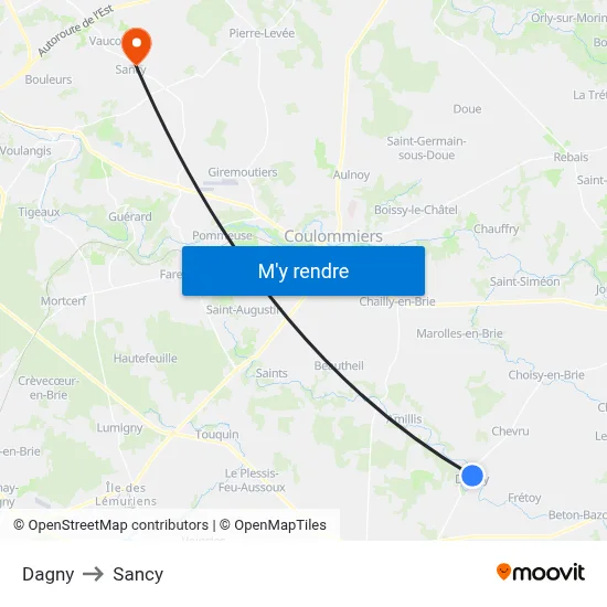 Dagny to Sancy map