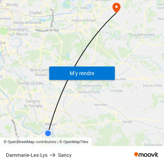 Dammarie-Les-Lys to Sancy map