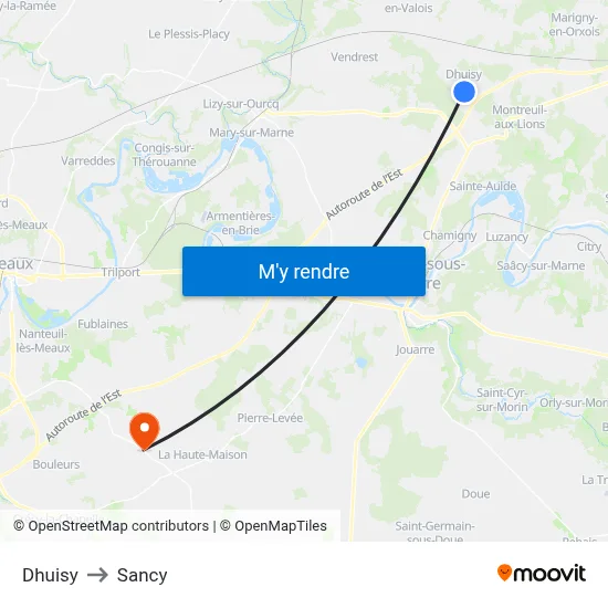 Dhuisy to Sancy map