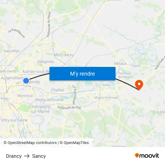 Drancy to Sancy map