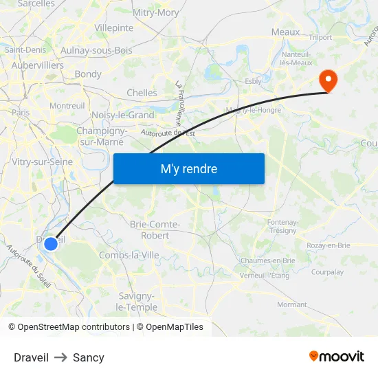 Draveil to Sancy map