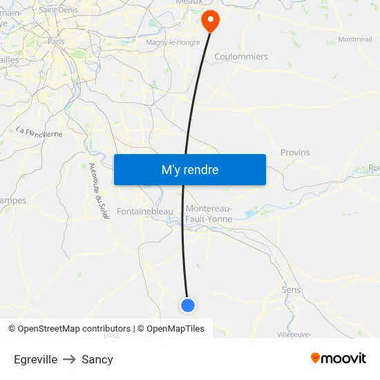 Egreville to Sancy map