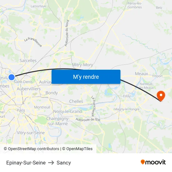 Epinay-Sur-Seine to Sancy map