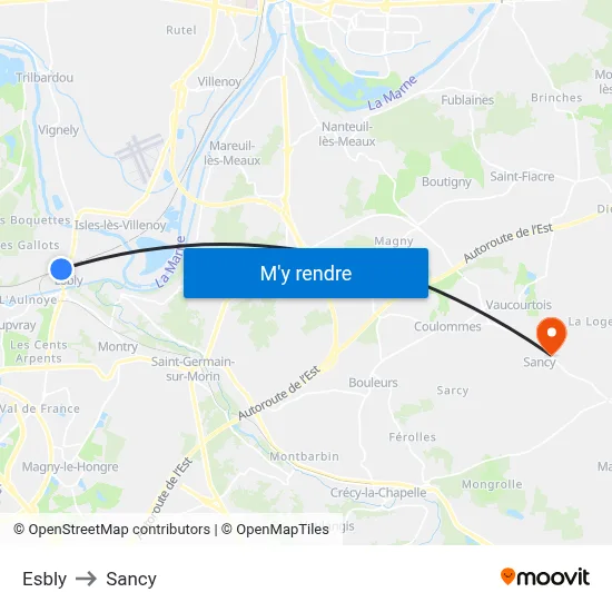 Esbly to Sancy map
