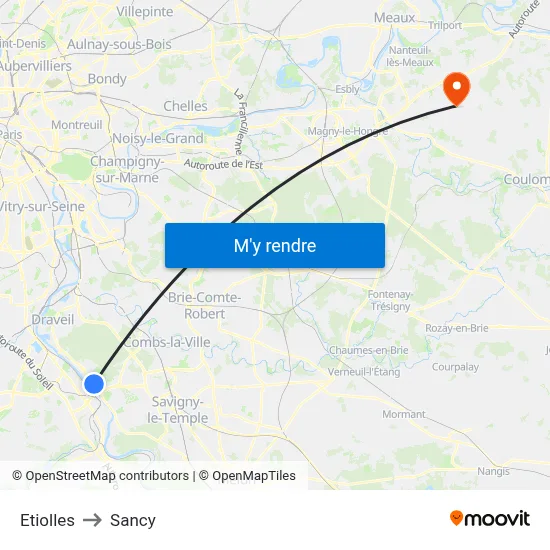 Etiolles to Sancy map