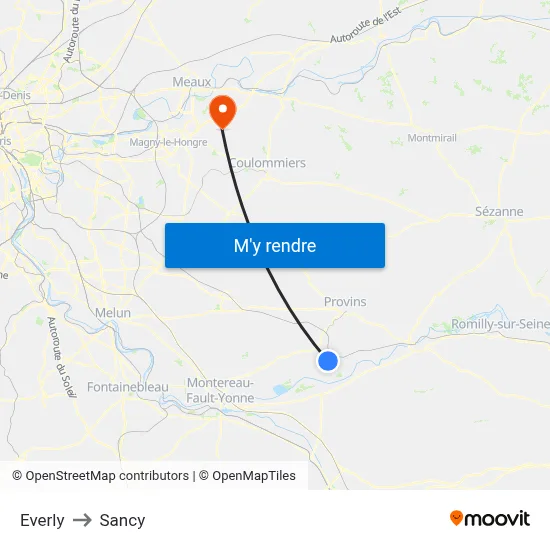 Everly to Sancy map