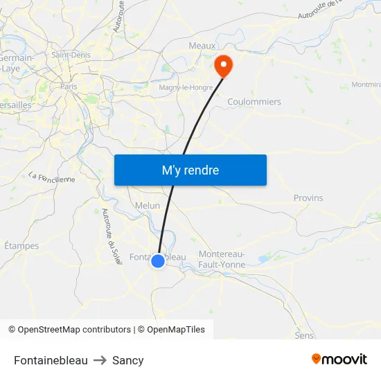 Fontainebleau to Sancy map