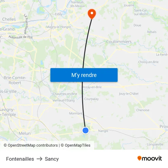 Fontenailles to Sancy map