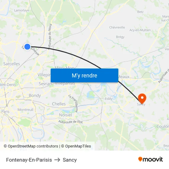Fontenay-En-Parisis to Sancy map