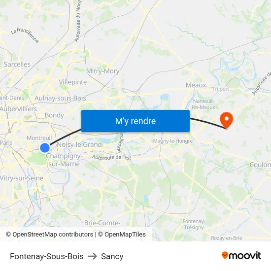 Fontenay-Sous-Bois to Sancy map