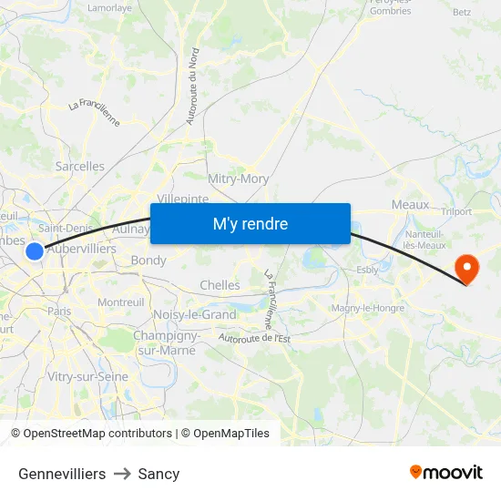 Gennevilliers to Sancy map