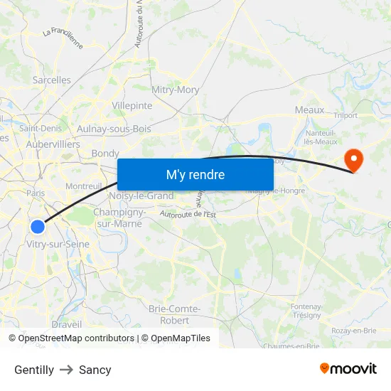 Gentilly to Sancy map