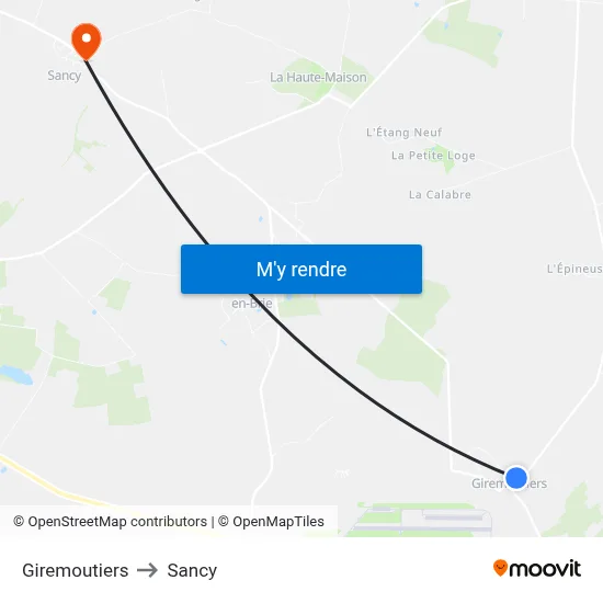 Giremoutiers to Sancy map