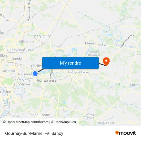 Gournay-Sur-Marne to Sancy map