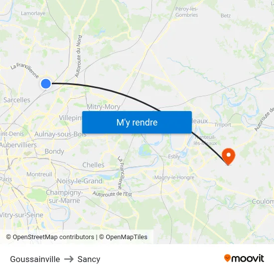Goussainville to Sancy map