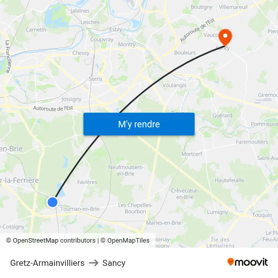 Gretz-Armainvilliers to Sancy map