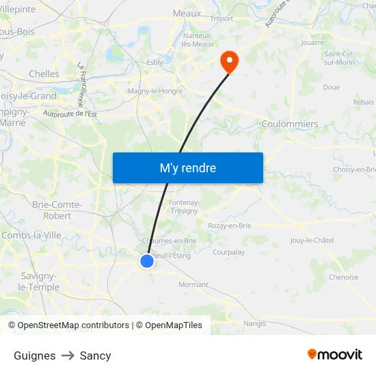 Guignes to Sancy map
