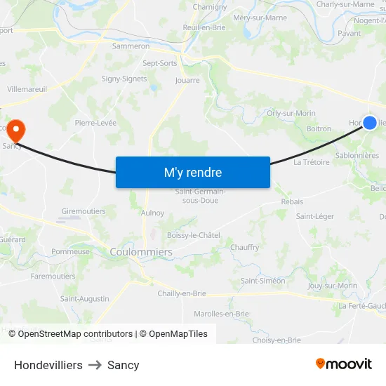 Hondevilliers to Sancy map