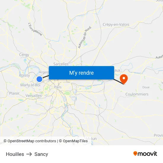 Houilles to Sancy map