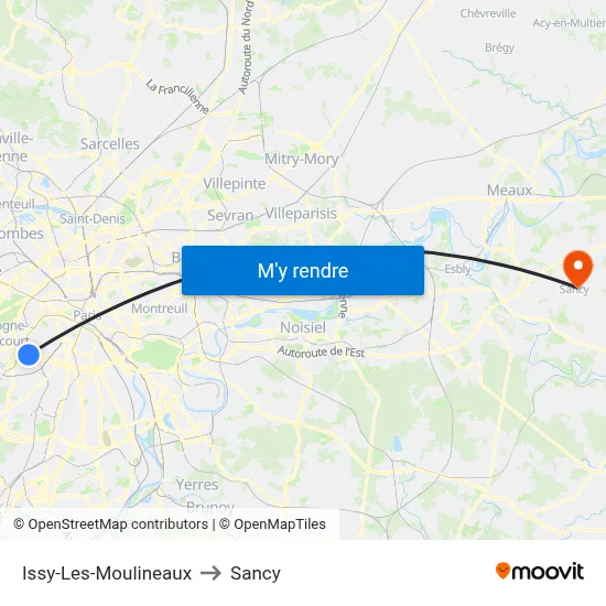 Issy-Les-Moulineaux to Sancy map