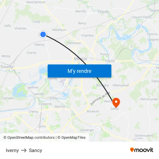 Iverny to Sancy map