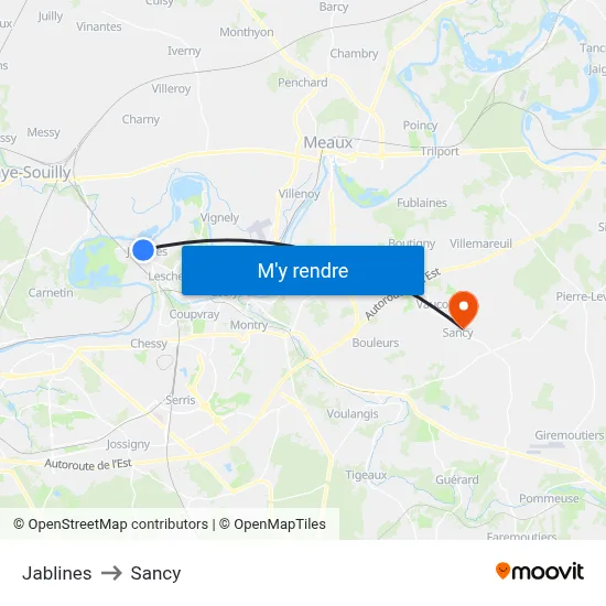 Jablines to Sancy map