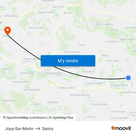 Jouy-Sur-Morin to Sancy map