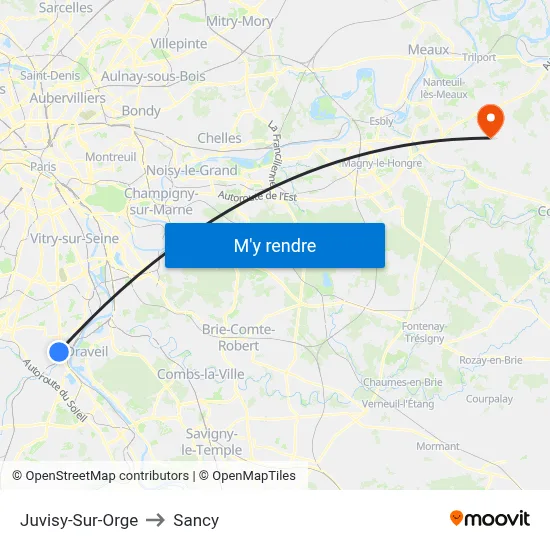Juvisy-Sur-Orge to Sancy map