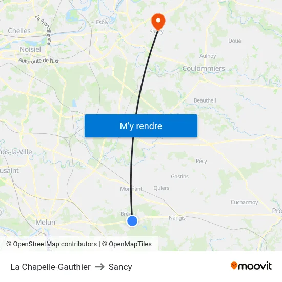 La Chapelle-Gauthier to Sancy map