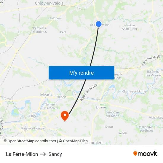 La Ferte-Milon to Sancy map
