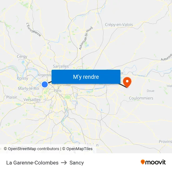 La Garenne-Colombes to Sancy map