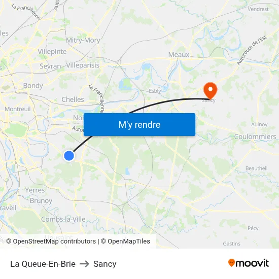 La Queue-En-Brie to Sancy map