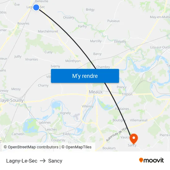 Lagny-Le-Sec to Sancy map