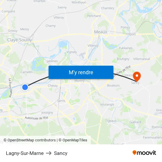 Lagny-Sur-Marne to Sancy map