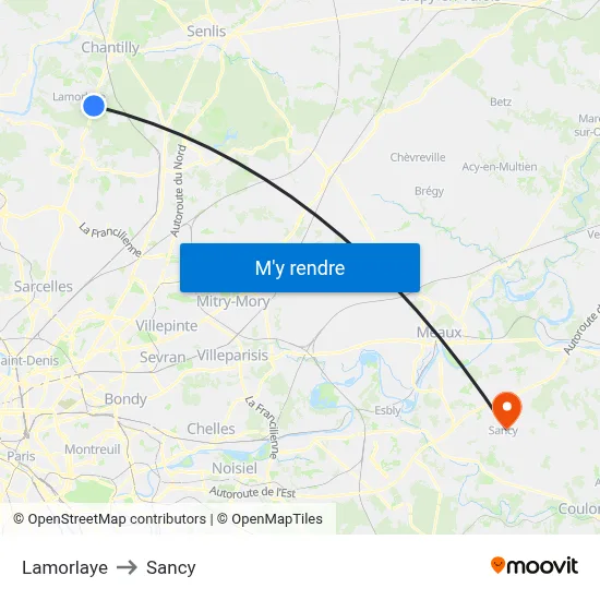 Lamorlaye to Sancy map