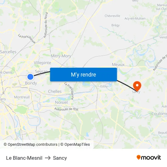 Le Blanc-Mesnil to Sancy map