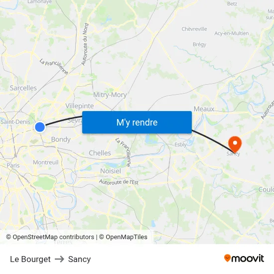 Le Bourget to Sancy map