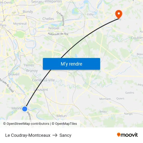 Le Coudray-Montceaux to Sancy map