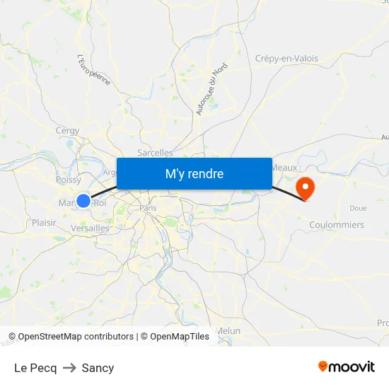 Le Pecq to Sancy map