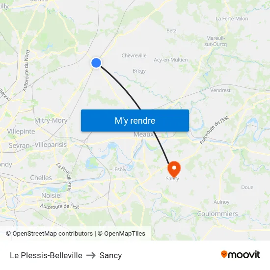 Le Plessis-Belleville to Sancy map