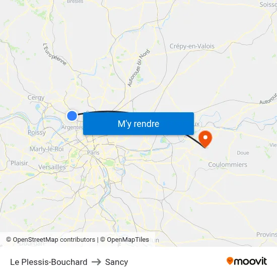 Le Plessis-Bouchard to Sancy map