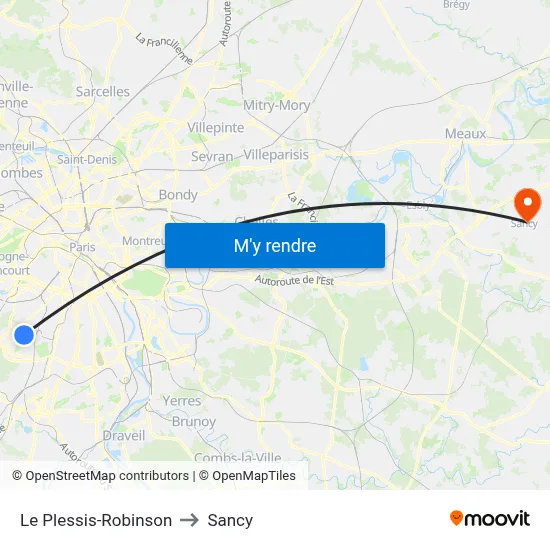 Le Plessis-Robinson to Sancy map