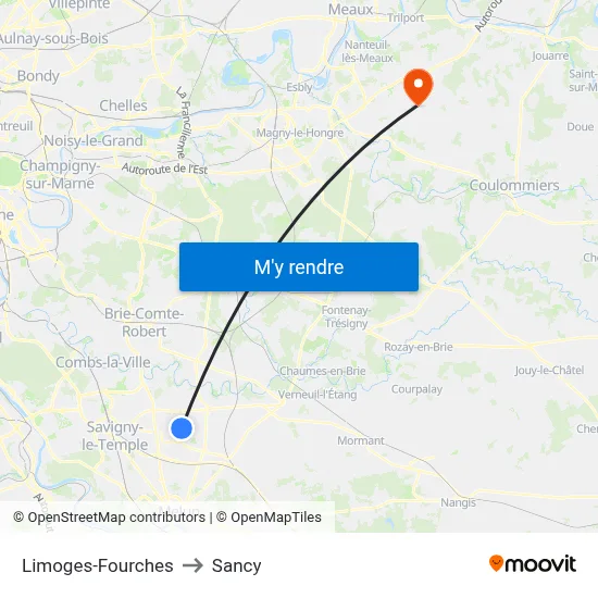 Limoges-Fourches to Sancy map