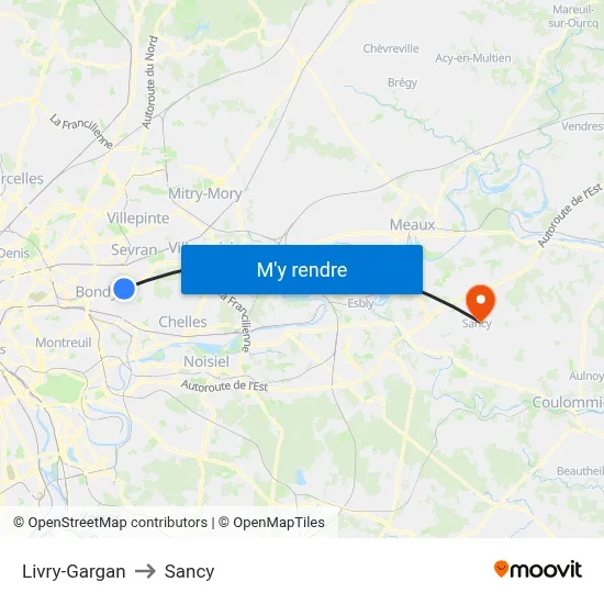 Livry-Gargan to Sancy map