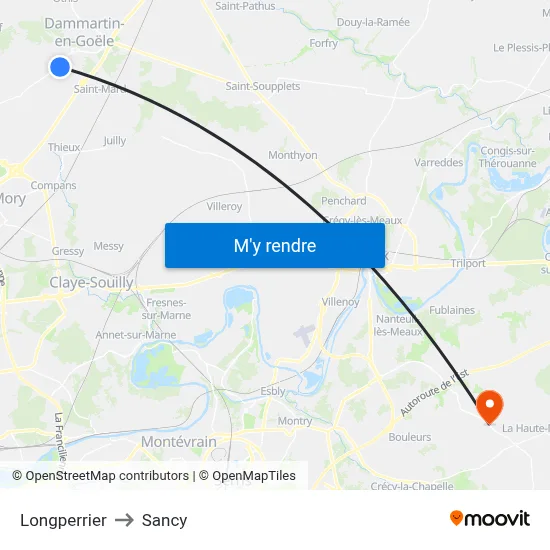 Longperrier to Sancy map