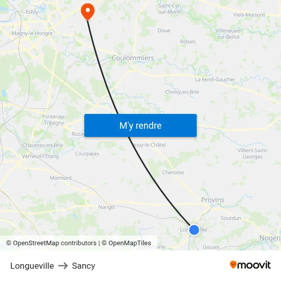 Longueville to Sancy map